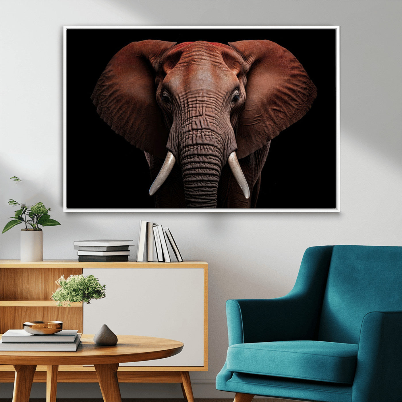 21941-MGV-FC-36X24_White-Wild Elephant Wall Art Canvas Print, Africa Savannah Wild Animal Wall Decor Print