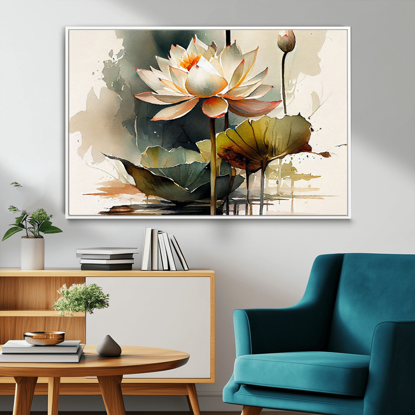 MGV-FC-36X24 - Lotus Flower Watercolor Canvas Print – A Symbol of Serenity and Growth, Captured in Soft Watercolors – Contemporary Wall Art for Tranquil Spaces