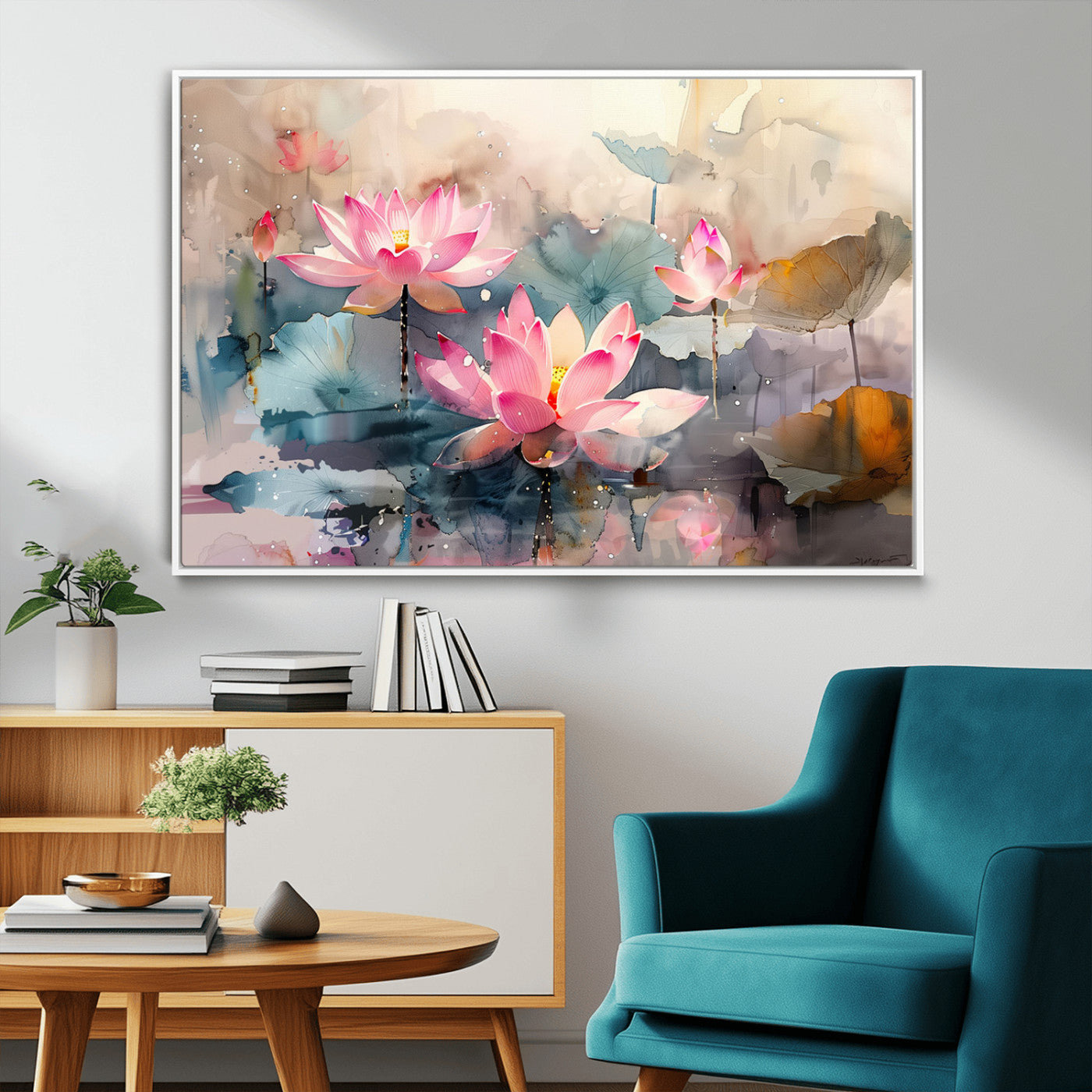 MGV-FC-36X24 - Lotus Flower Wall Art | 3-Panel Giclee Canvas Print of Pink Lotus Blossoms for Living Room, Bedroom, Office | Framed Lotus Floral Wall Art Decor Print