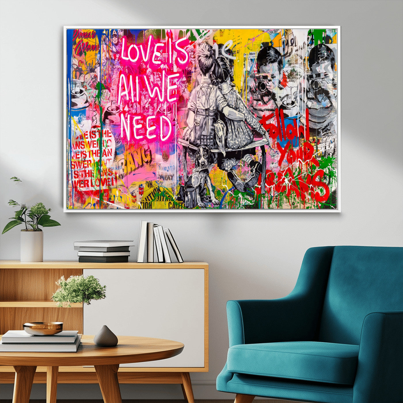 MGV-FC-36X24 - Follow Your Dreams & Love is All We Need Graffiti Street Art Triptych | 3-Panel Colorful Urban Wall Art for Living Room, Office, Loft Graffiti Wall Art Print