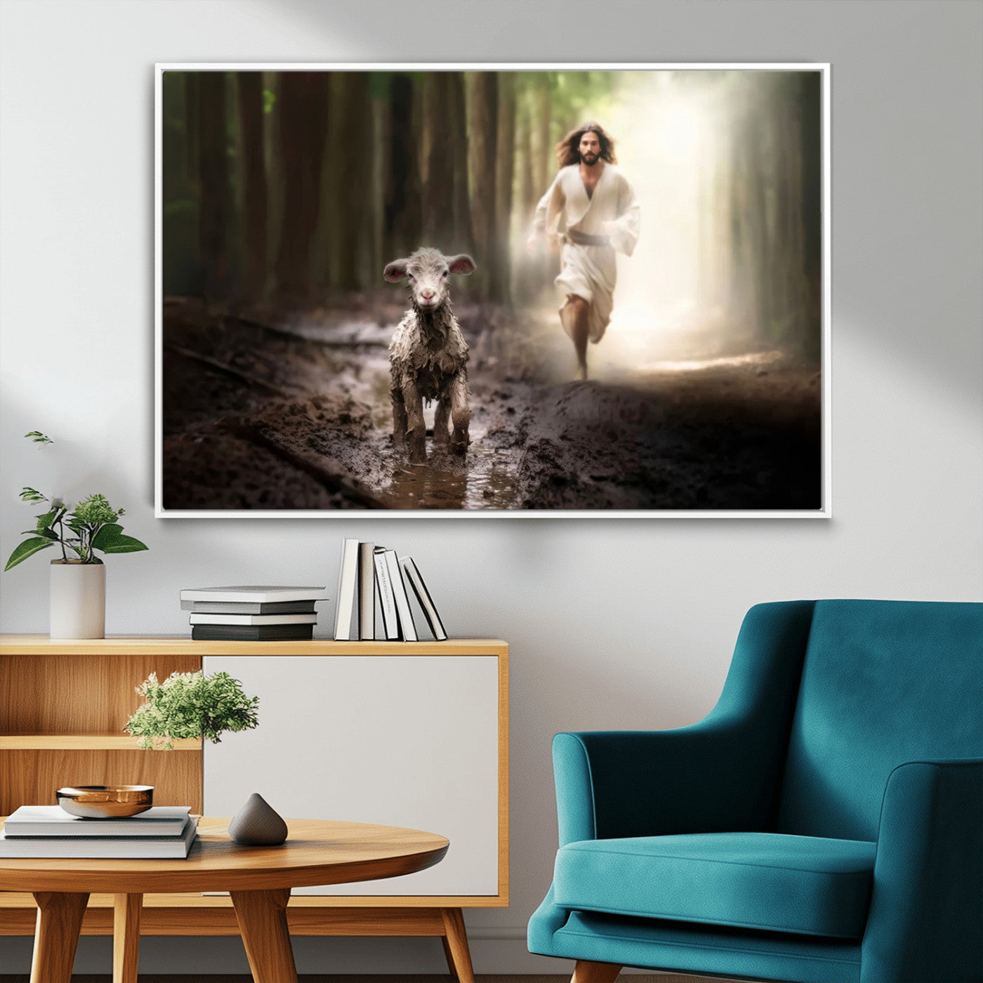MGV-FC-36X24 - Jesus Canvas Wall Art - Jesus Running After Lost Lamb, Jesus, Christian Home Decor - Church Wall Art