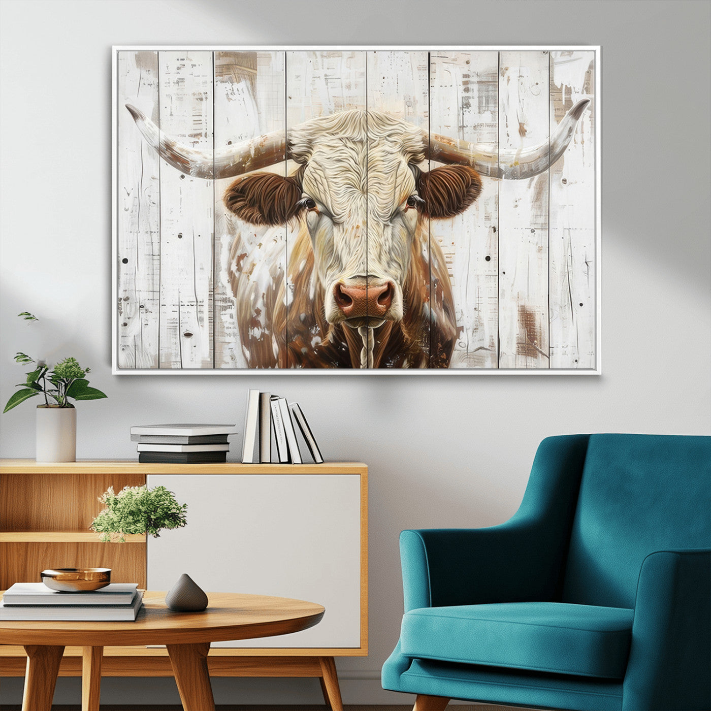 -Rustic Longhorn Bull Wall Art Canvas Set – Western-Inspired Farmhouse Décor - Ready to Hang