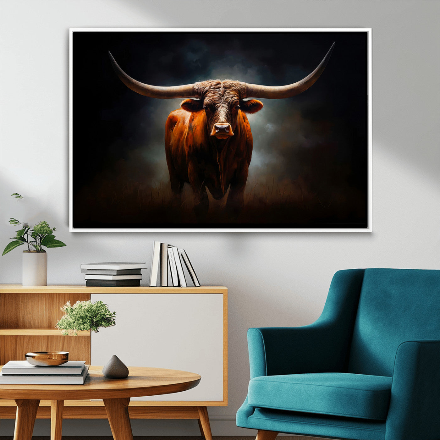 MGV-FC-36X24 - Abstract Texas Longhorn Wall Art Print | 3-Panel Large Texas Longhorn Canvas Print for Living Room, Office  Farmhouse Decor | Framed Longhorn Wall Art