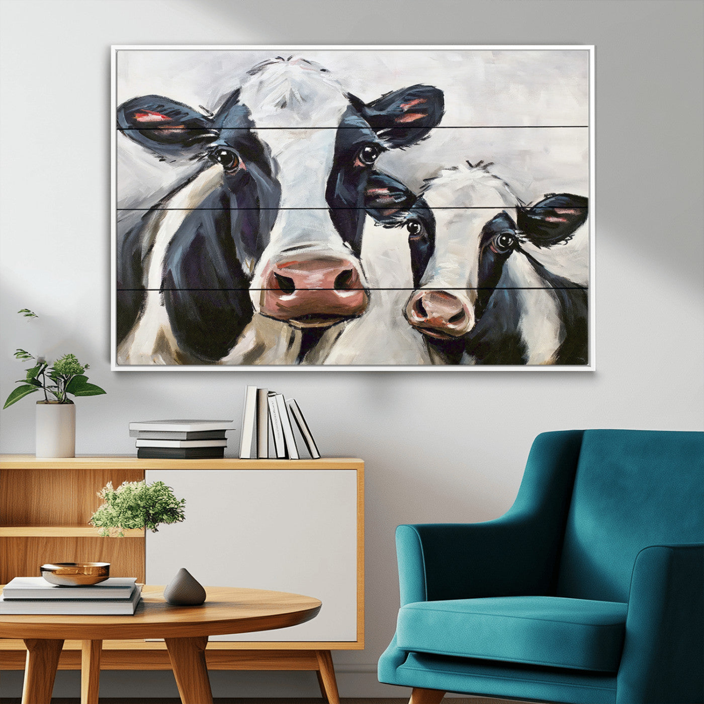 28934-MGV-FC-36X24_White-Vintage Baby and Mom Cattle Wall Art Canvas Print