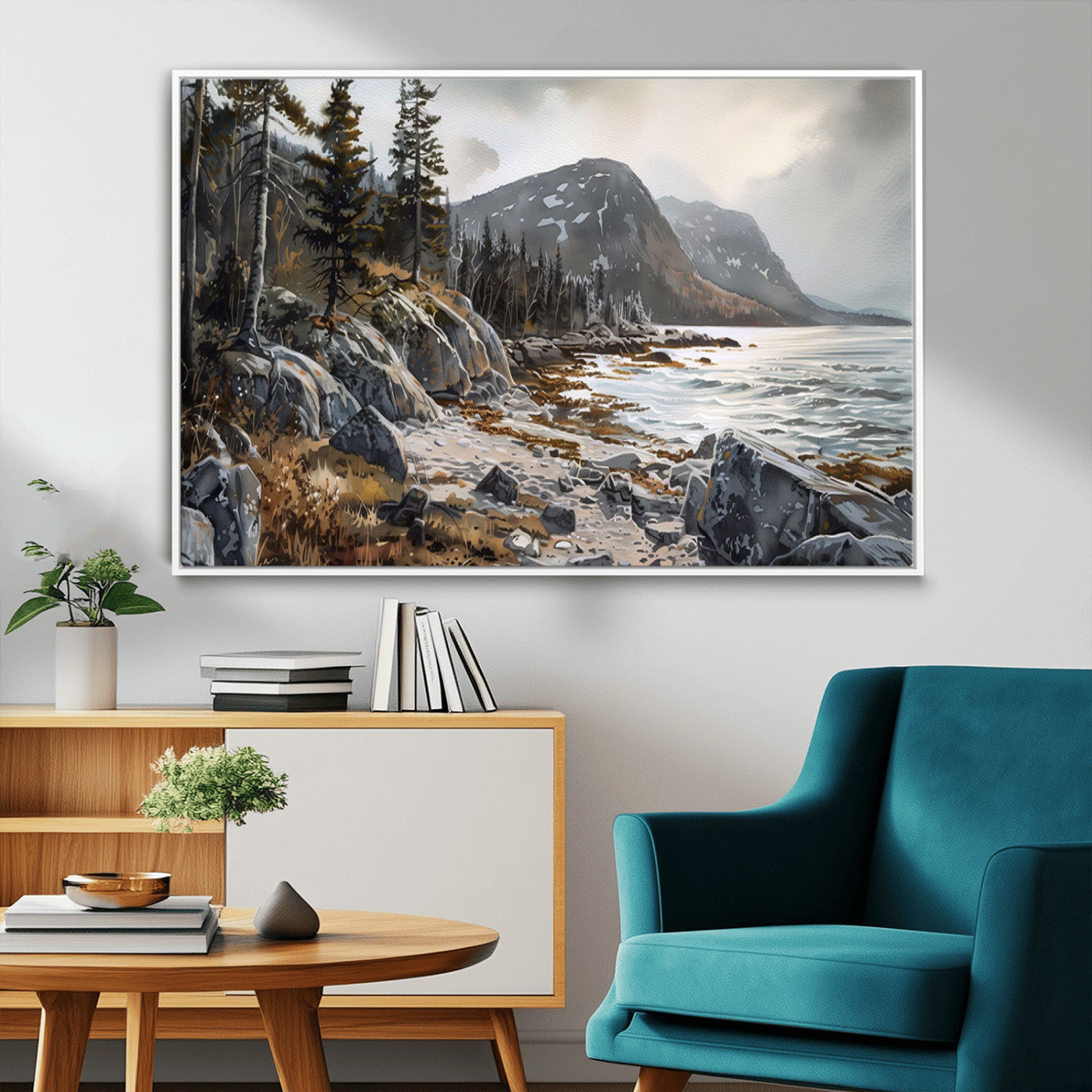 -Serene Coastal View of Acadia National Park - Stunning 3-Panel Wall Art Canvas Print, Framed, Ready