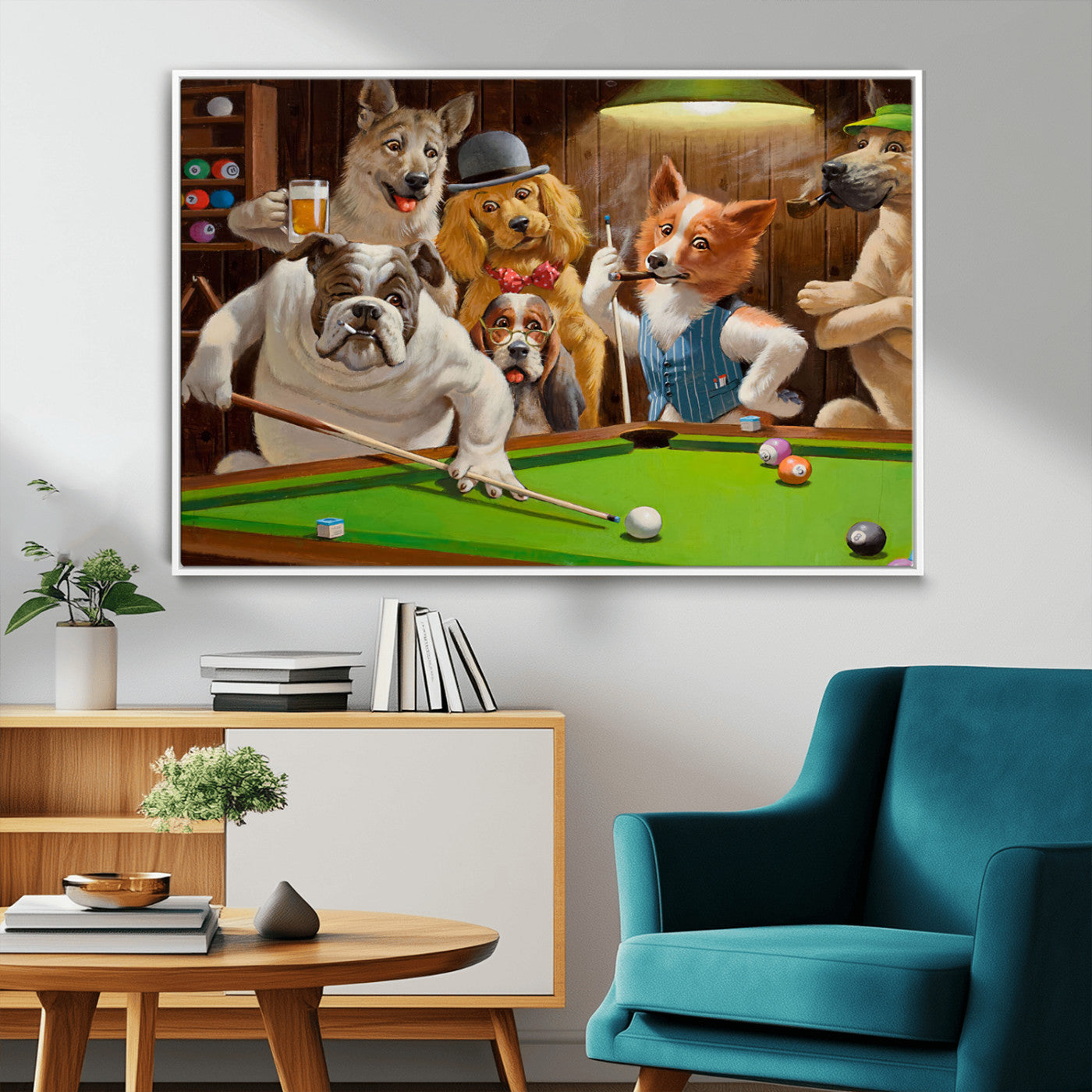 MGV-FC-36X24 - Dogs Playing Pool Canvas Wall Art Funny Gifts Dog Print