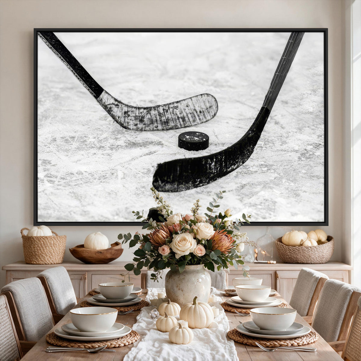 82900-MGV-CV-36X24 - Winter Ice Hockey Sport Canvas Wall Art Print, Hockey Wall Decor
