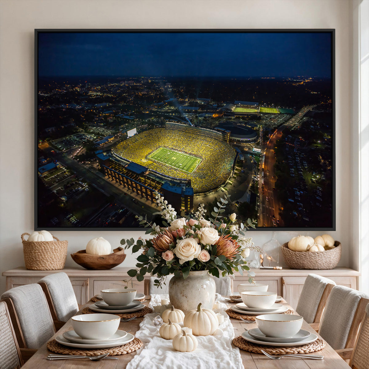 33588-MGV-CV-36X24 - Michigan Stadium Night Game Wall Art | Sports Arena Aerial View Canvas