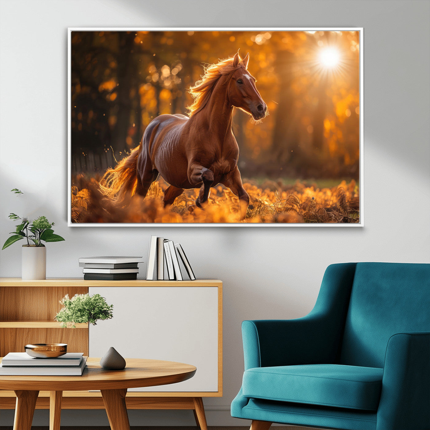 -Running Horse Sunset Forest Wall Art Canvas Print