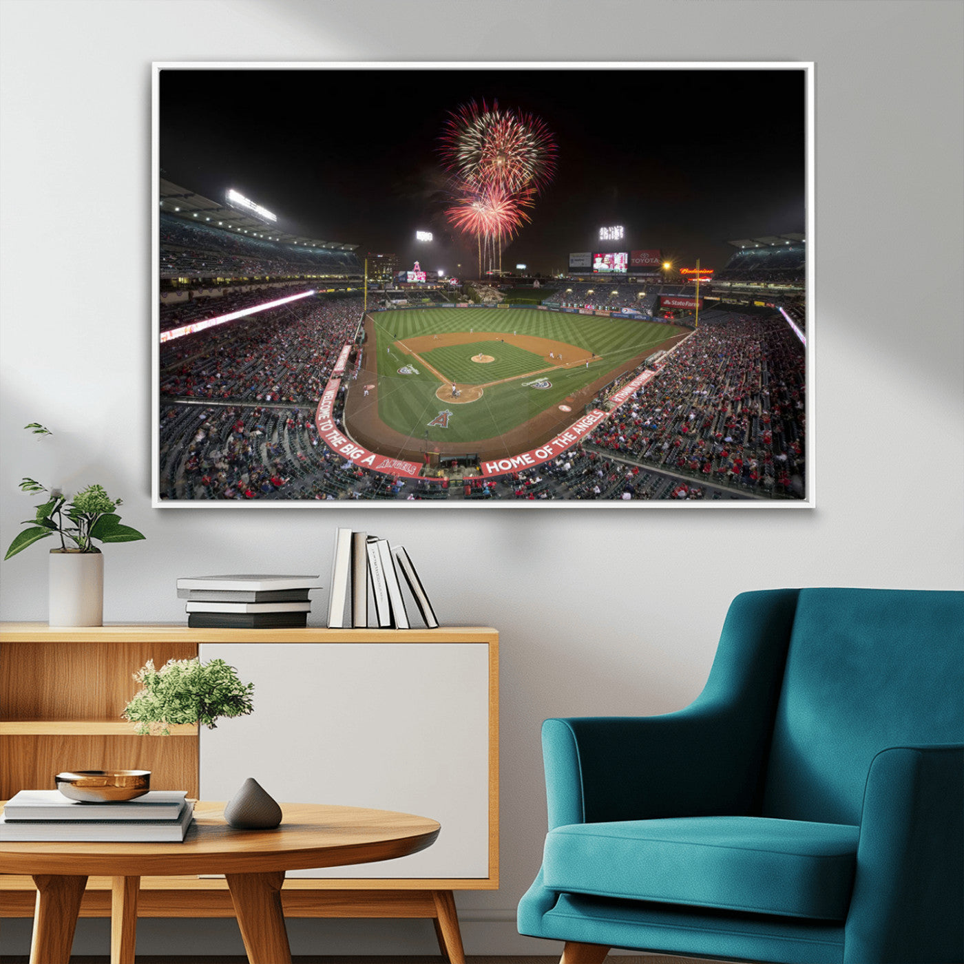 MGV-FC-36X24 - Fireworks at Angel Stadium – Los Angeles Angels Night Game Canvas Print, Framed, Ready to Hang