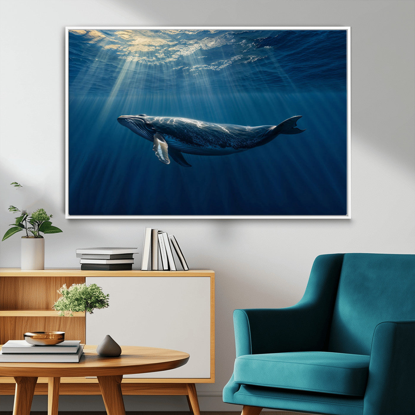 -Whale under Ocean Wall Art Canvas Print