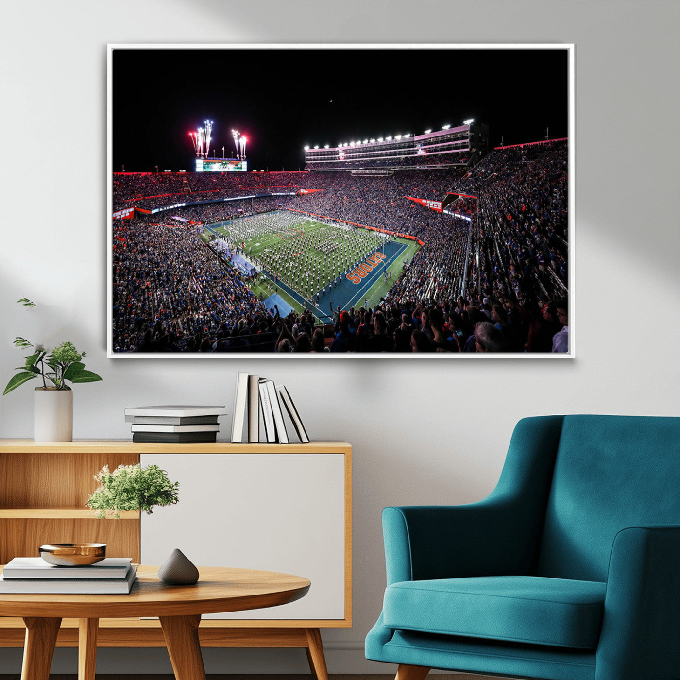 MGV-FC-36X24 - Ben Hill Griffin Stadium Night Game Triple Canvas Wall Art - Florida Gators Football Match