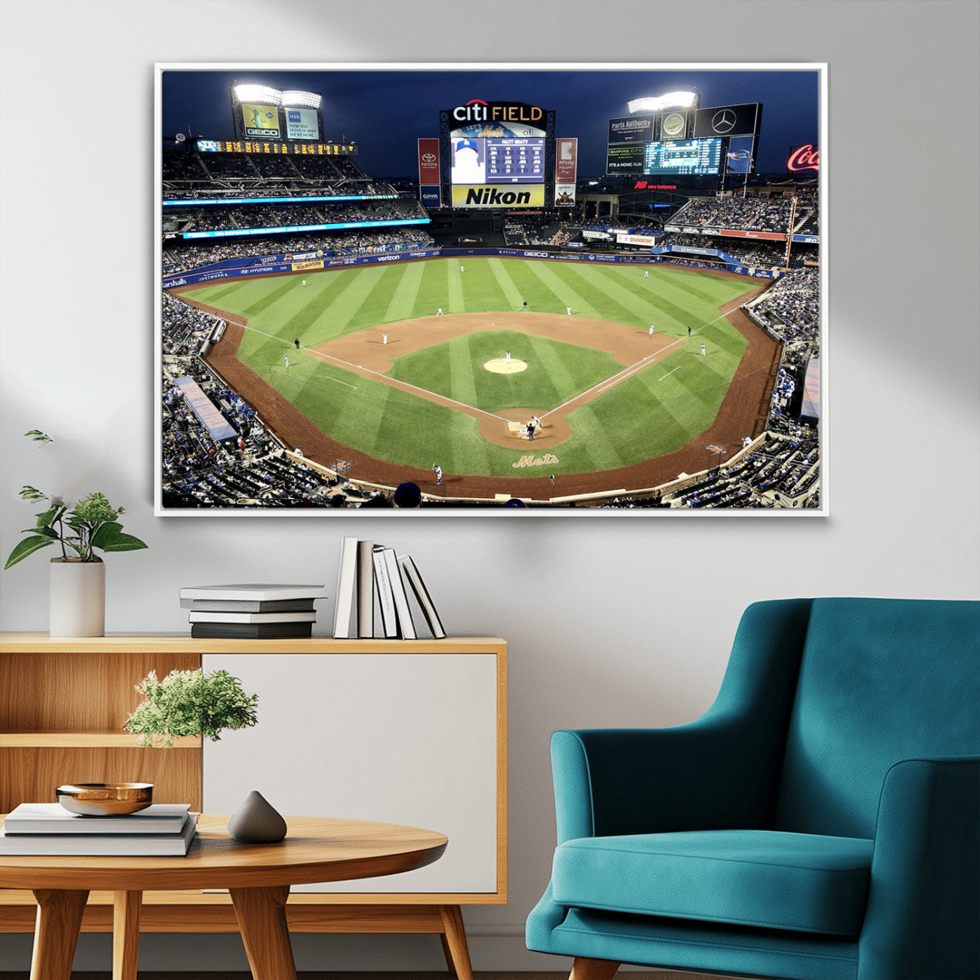 MGV-FC-36X24 - Citi Field Wall Art Print | 3-Panel New York Mets Baseball Stadium Canvas Print | Framed Sports Decor for Living Room, Man Cave, or Office Decor