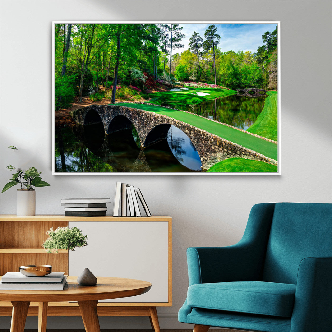 MGV-FC-36X24 - Augusta National Golf Club Wall Art - Panoramic Bridge & Lush Greenery – Premium Framed, Ready-to-Hang Triptych Canvas