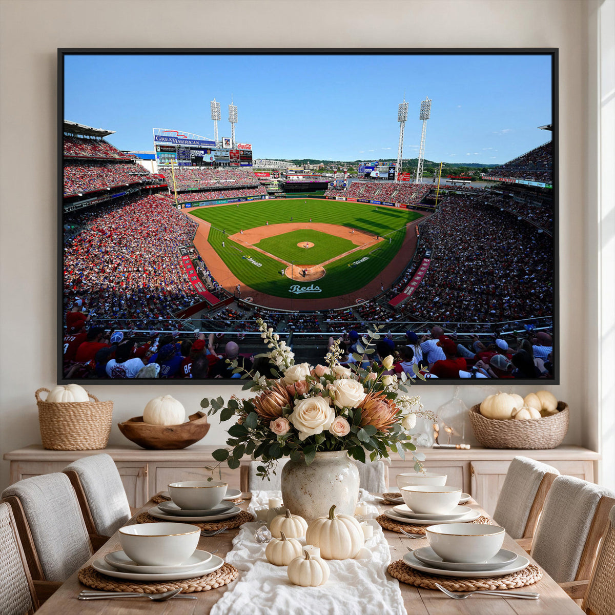90998-MGV-CV-36X24 - Cincinnati Reds Baseball Canvas Print | Great American Ball Park Stadium Wall Art
