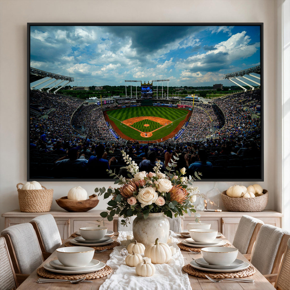37127-MGV-CV-36X24 - 3-Panel Kauffman Stadium Wall Art Print | Large Kansas City Royals Baseball Canvas