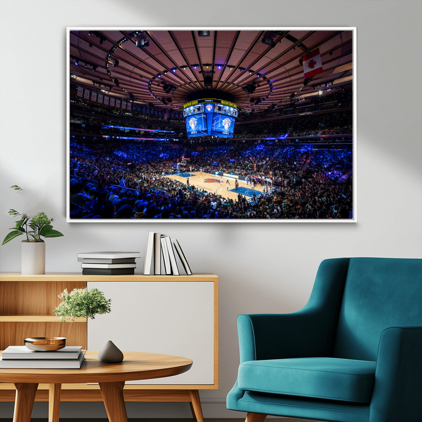 MGV-FC-36X24 - Madison Square Garden Basketball Arena Print - Madison Square Garden Basketball Game Triple Canvas Wall Art - NBA Match Atmosphere