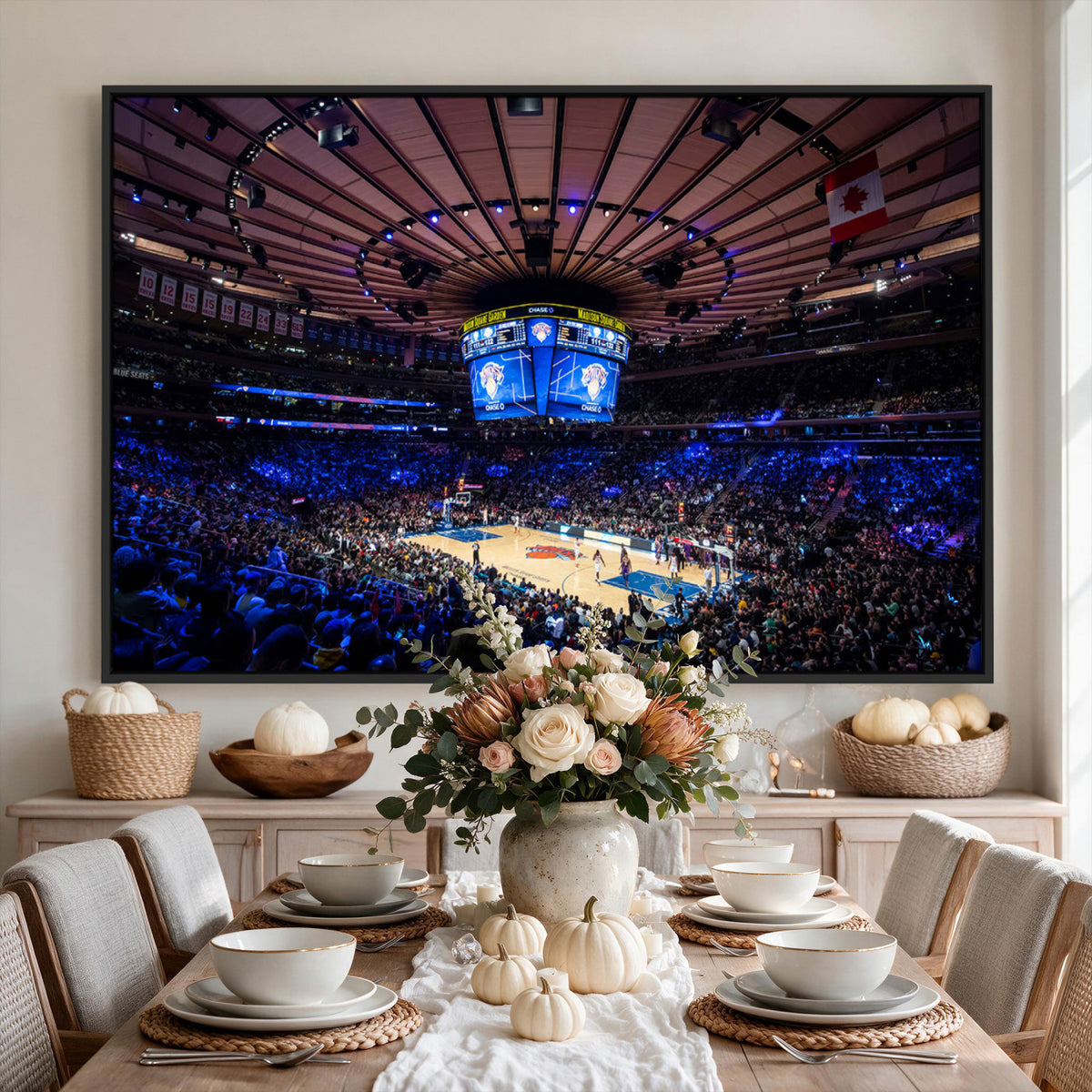 20491-MGV-CV-36X24 - Madison Square Garden Basketball Print Canvas, Basketball Game Triple Canvas Wall Art