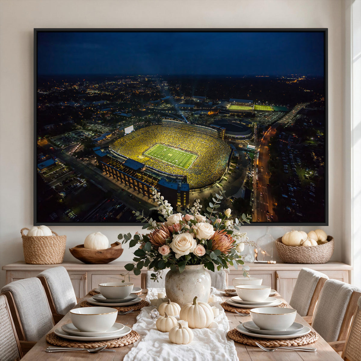 52519-MGV-CV-36X24 - Michigan Wolverines Football Team Print, Michigan Stadium Wall Art Canvas Print