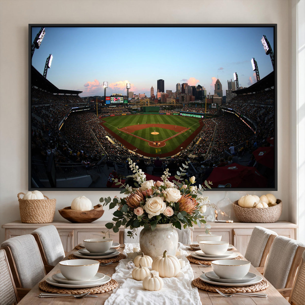 67670-MGV-CV-36X24 - PNC Park Evening Game Triple Canvas Wall Art | Pittsburgh Pirates MLB Stadium