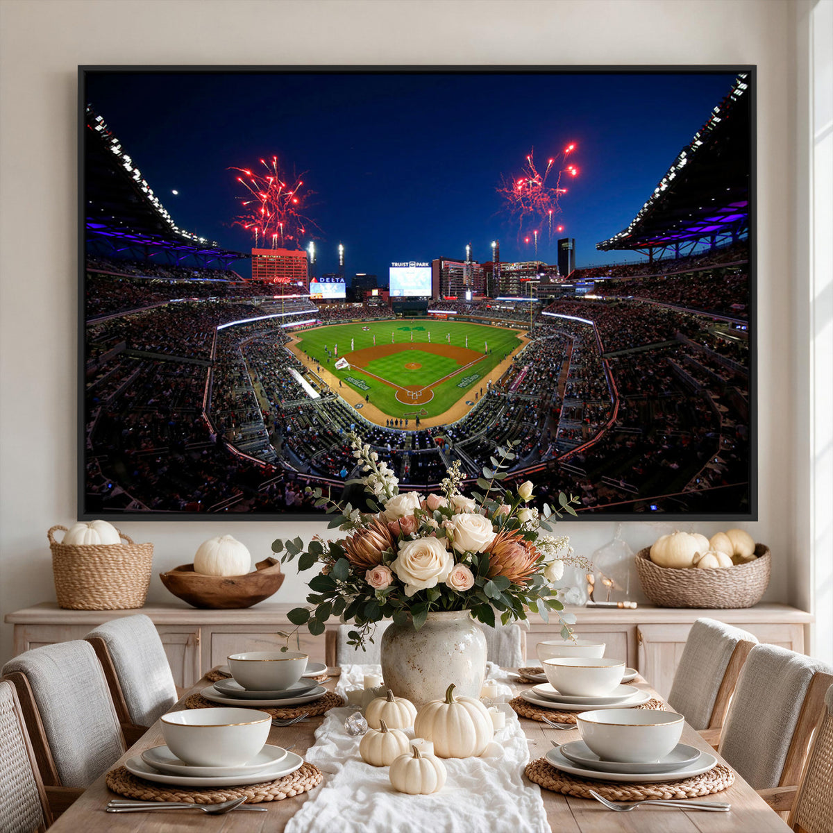 50582-MGV-CV-36X24 - Truist Park Atlanta Braves Baseball Stadium Wall Art Print | Large 3-Panel Canvas Print for Sports