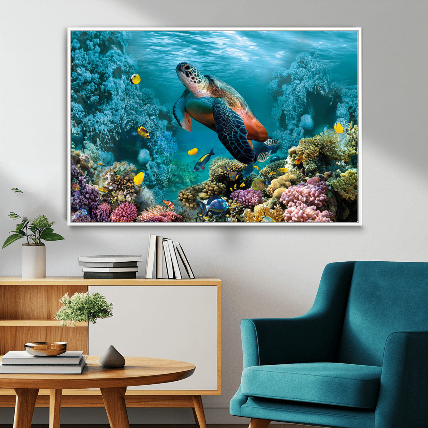 MGV-FC-36X24 - Sea Turtle and Coral Reef Triptych Wall Art – Vibrant Underwater Scene Canvas Set for Ocean Lovers and Coastal Decor – Ready to Hang 3-Panel Artwork