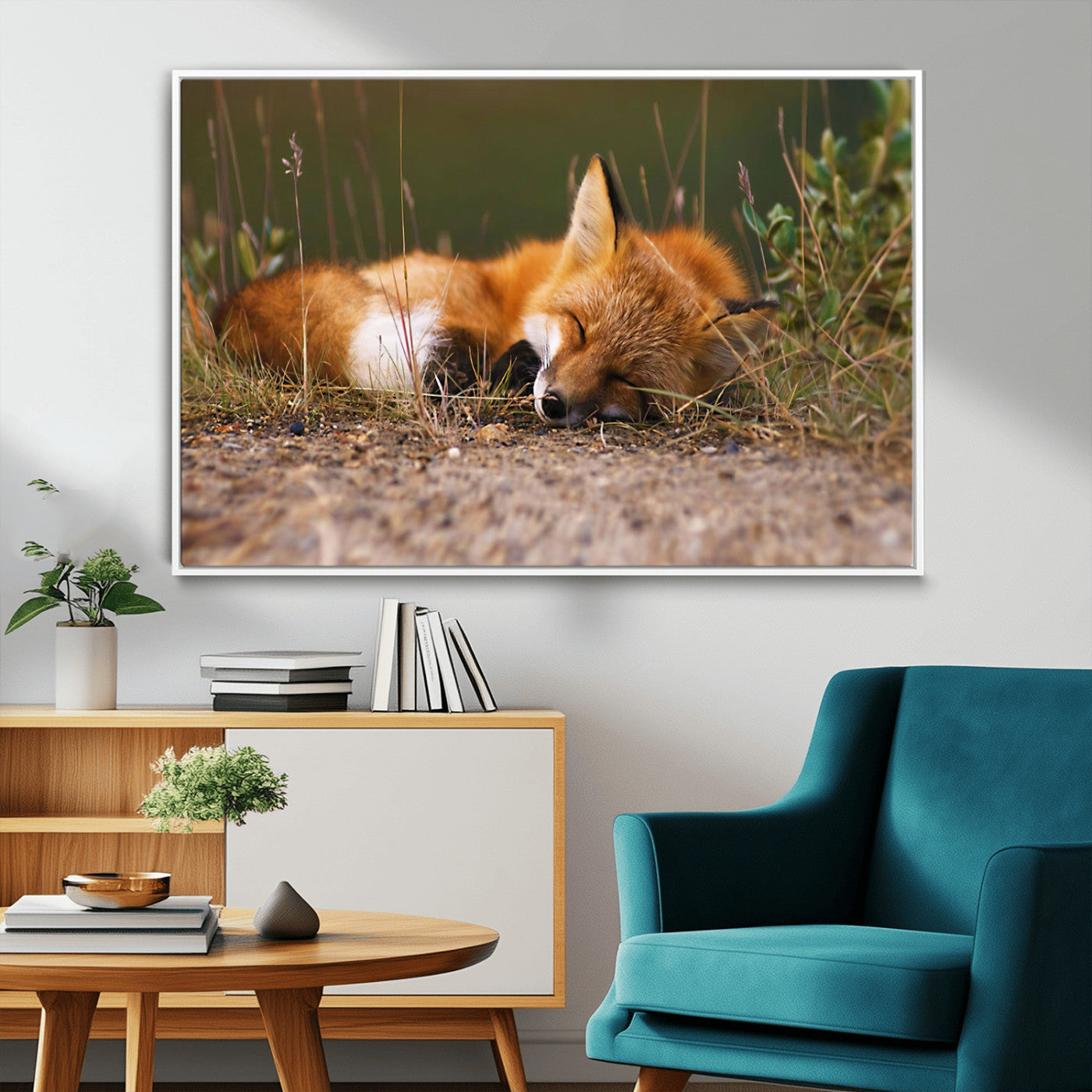-Sleeping Fox Wall Art Canvas Print, Farmhouse Wall Decor and Animal Wall Art Print