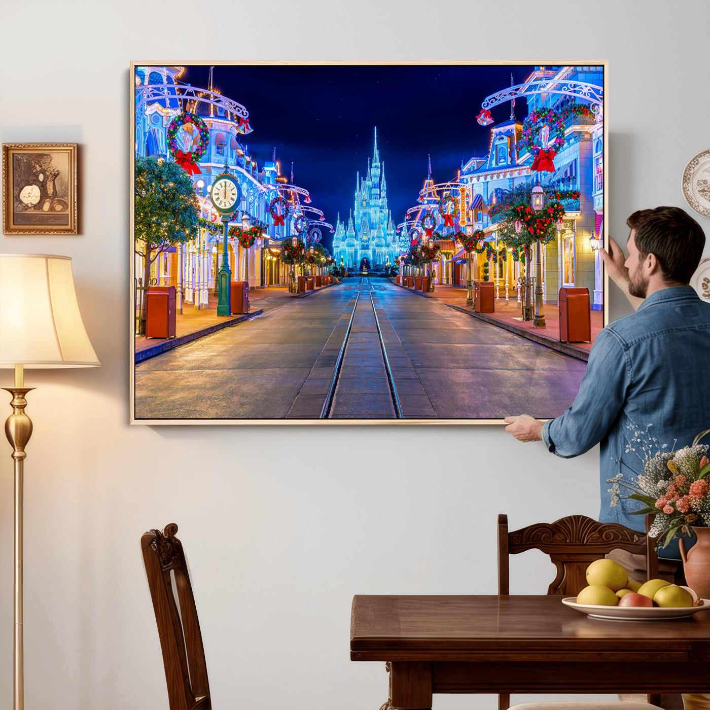 12470-MGV-CV-36X24 - Disney Castle Wall Art – Large Magic Kingdom Canvas Artwork, Fairytale Design, Kids Room Christmas Decor for Home, Office