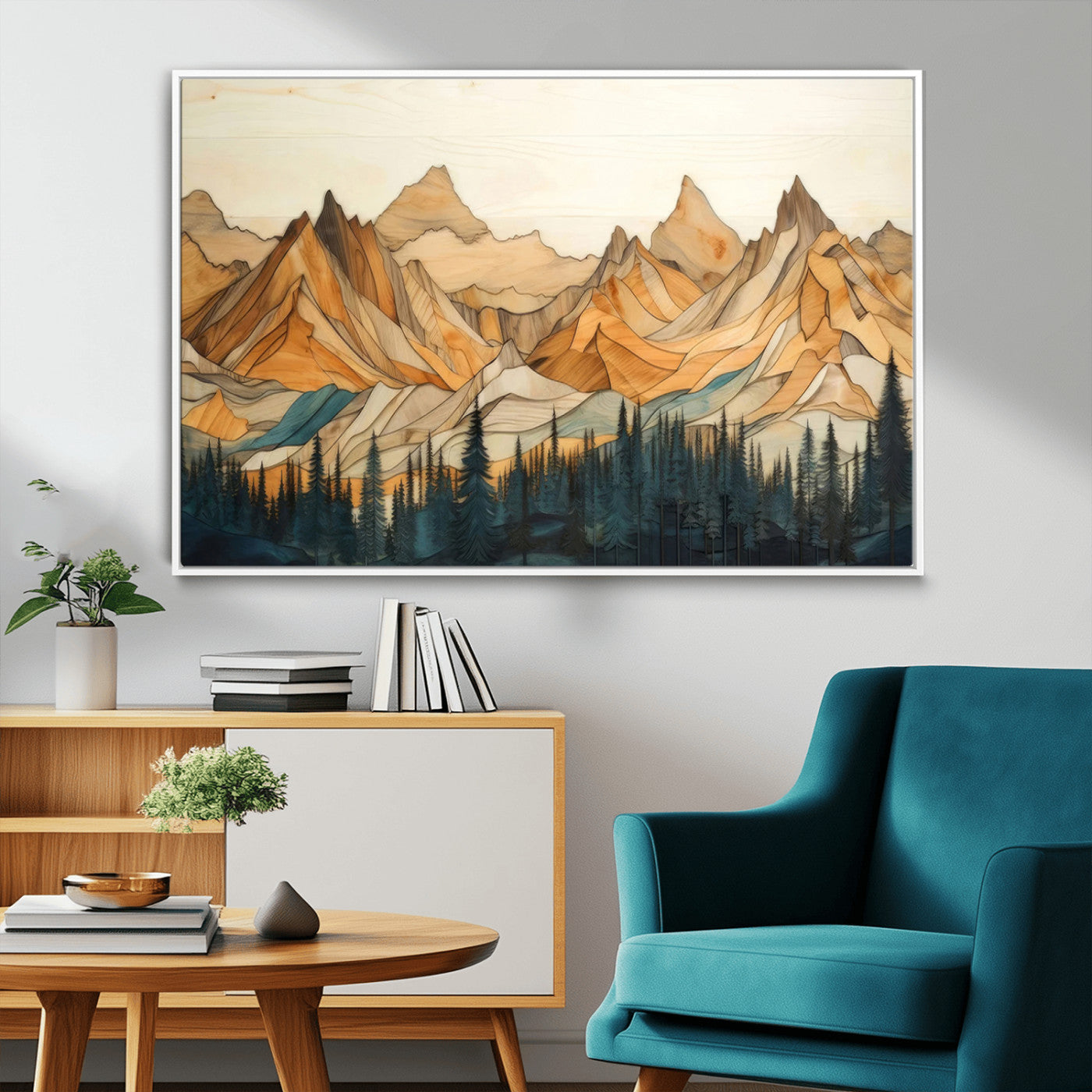 31576-MGV-FC-36X24_White-Rustic Wood Mountain Wall Art Print | Triptych Giclee Print Featuring Handcrafted Forest and