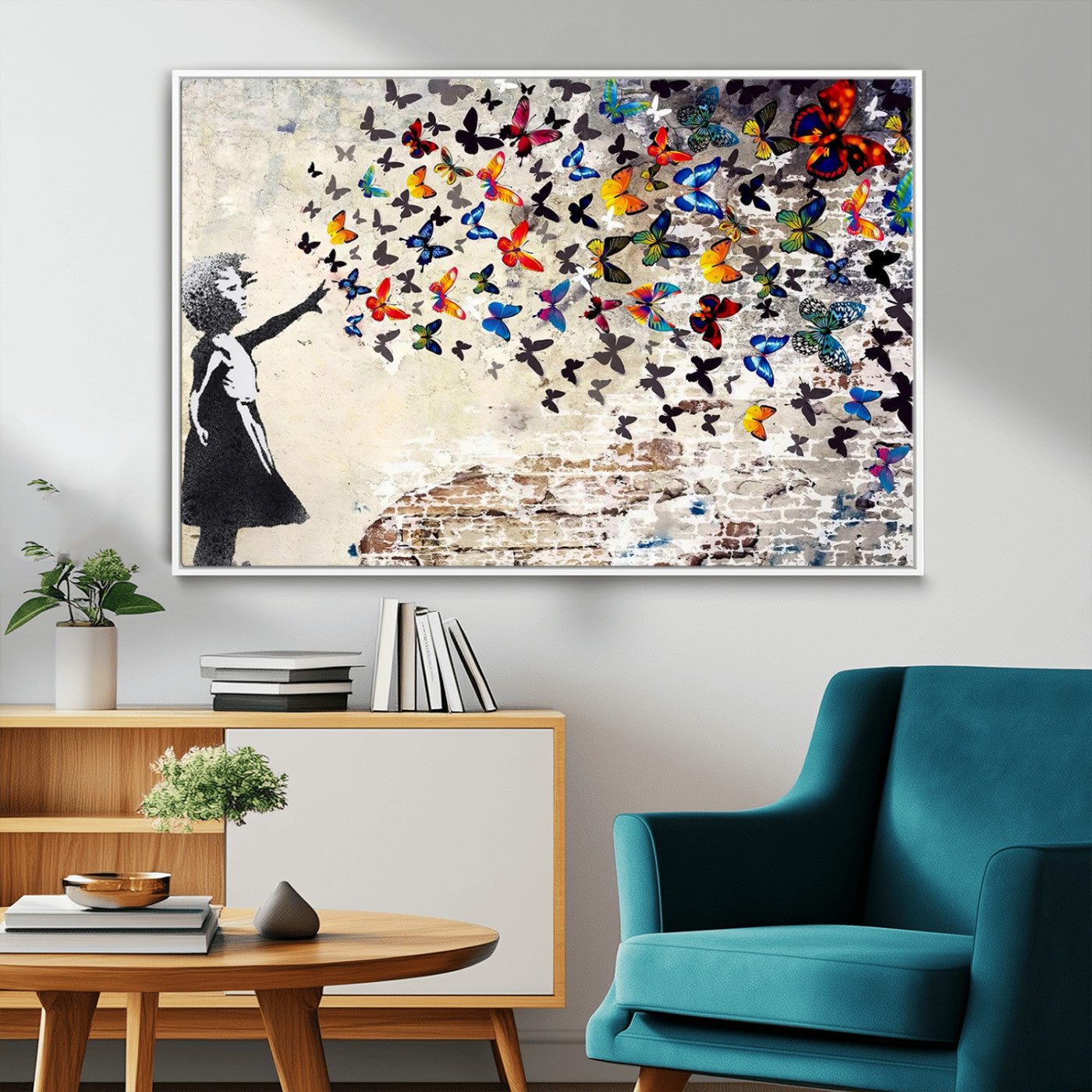 MGV-FC-36X24 - Banksy Graffiti Wall Art Canvas Print: Girl Releasing Vibrant Butterflies – Ready to Hang