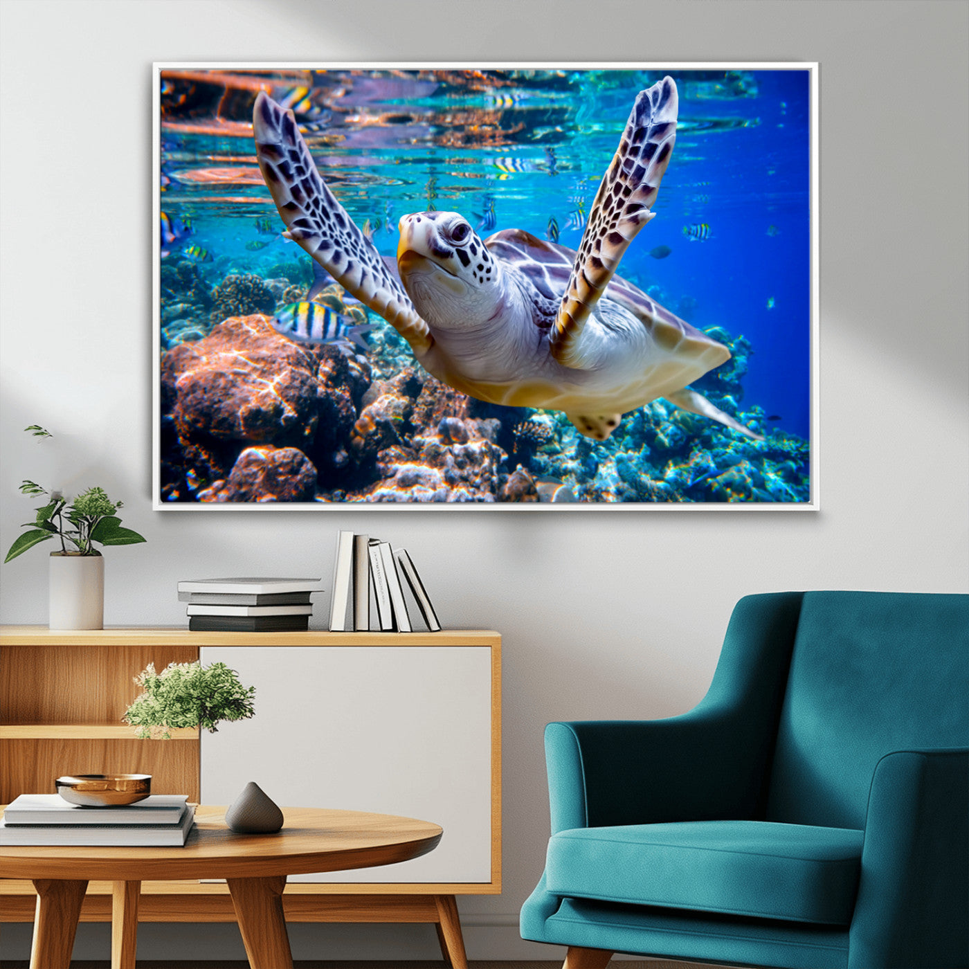 MGV-FC-36X24 - Underwater Sea Turtle Wall Art Canvas Print – Vibrant Ocean Coral Reef Décor, Ready to Hang