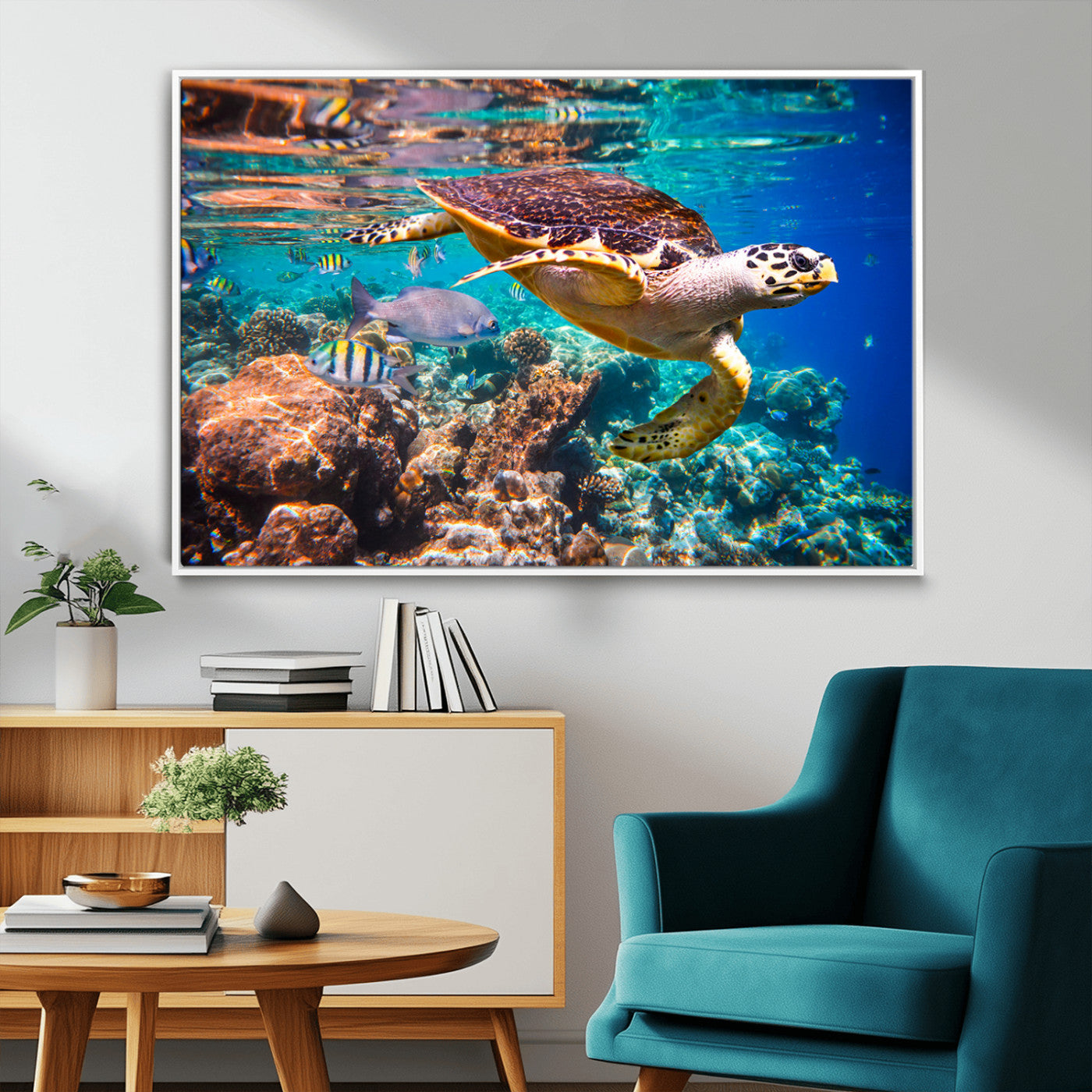 MGV-FC-36X24 - Sea Turtle Wall Art Canvas Print – Vibrant Ocean Coral Reef Décor, Ready to Hang