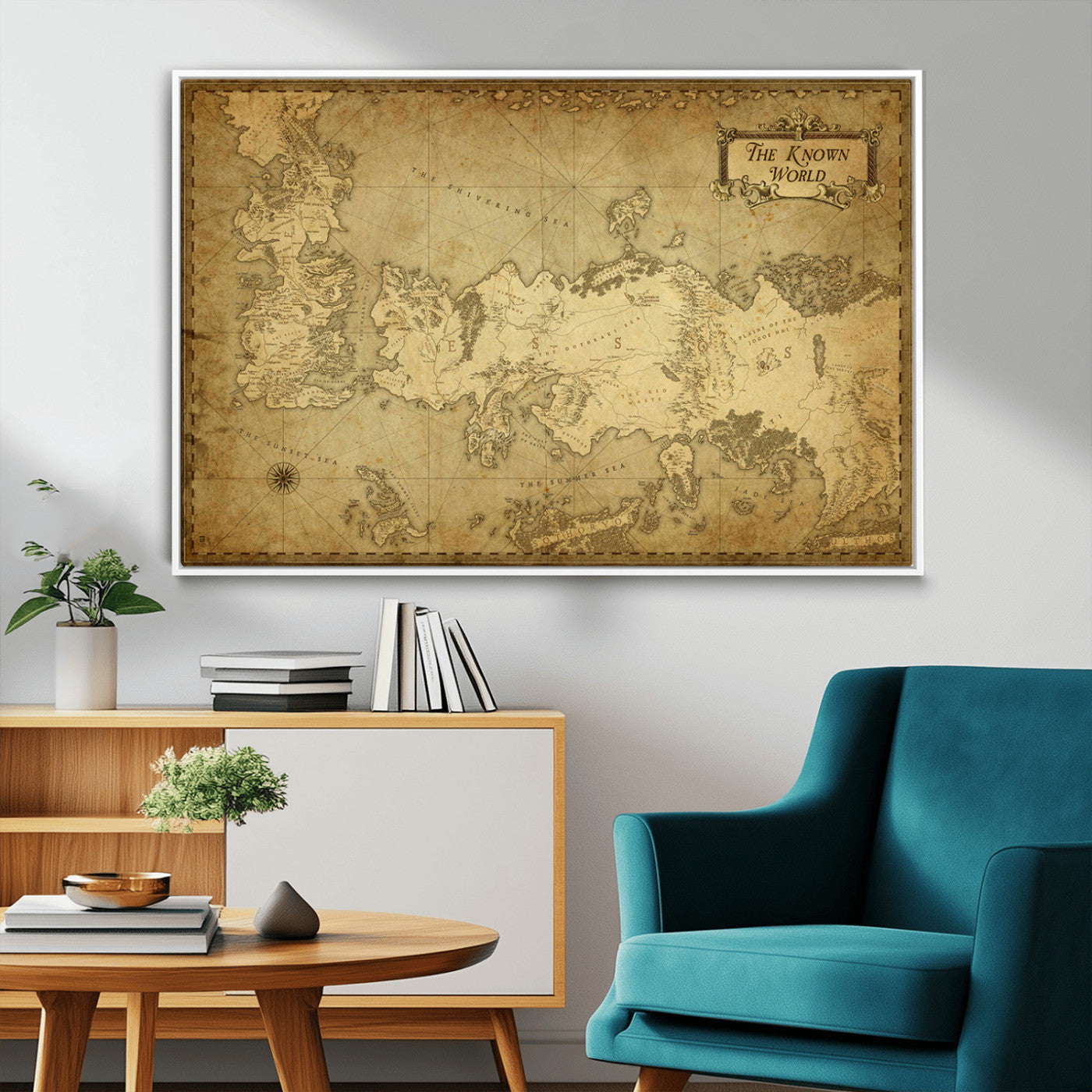 MGV-FC-36X24 - Vintage Game of Thrones Map Wall Art | Westeros and Essos Antique Style Print | The Known World in Triptych Canvas | Giclee Canvas for Fantasy Lovers