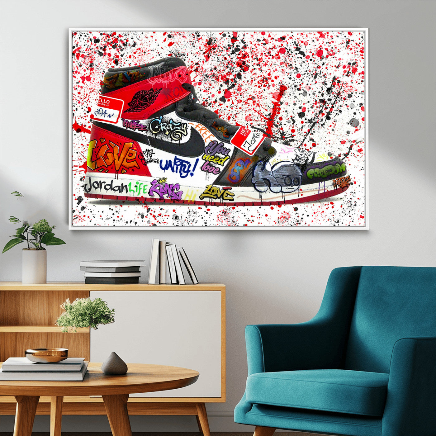 MGV-FC-36X24 - Jordan Shoes Graffiti Wall Art Canvas Print- Jordan Graffiti Canvas Wall Art - Framed Perfect for Sneaker heads and Urban Art Lovers
