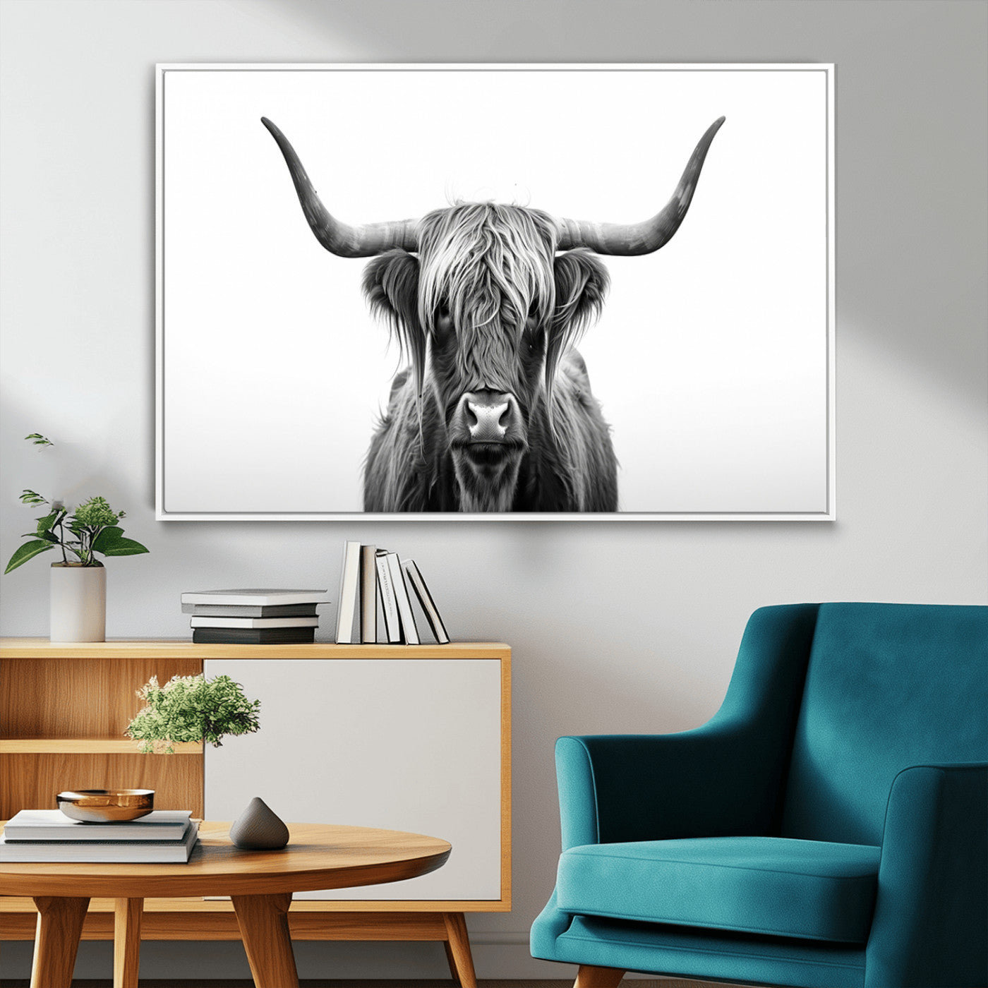 MGV-FC-36X24 - Highland Wall Art Canvas Print – Minimalist Black and White Farmhouse Décor, Ready to Hang