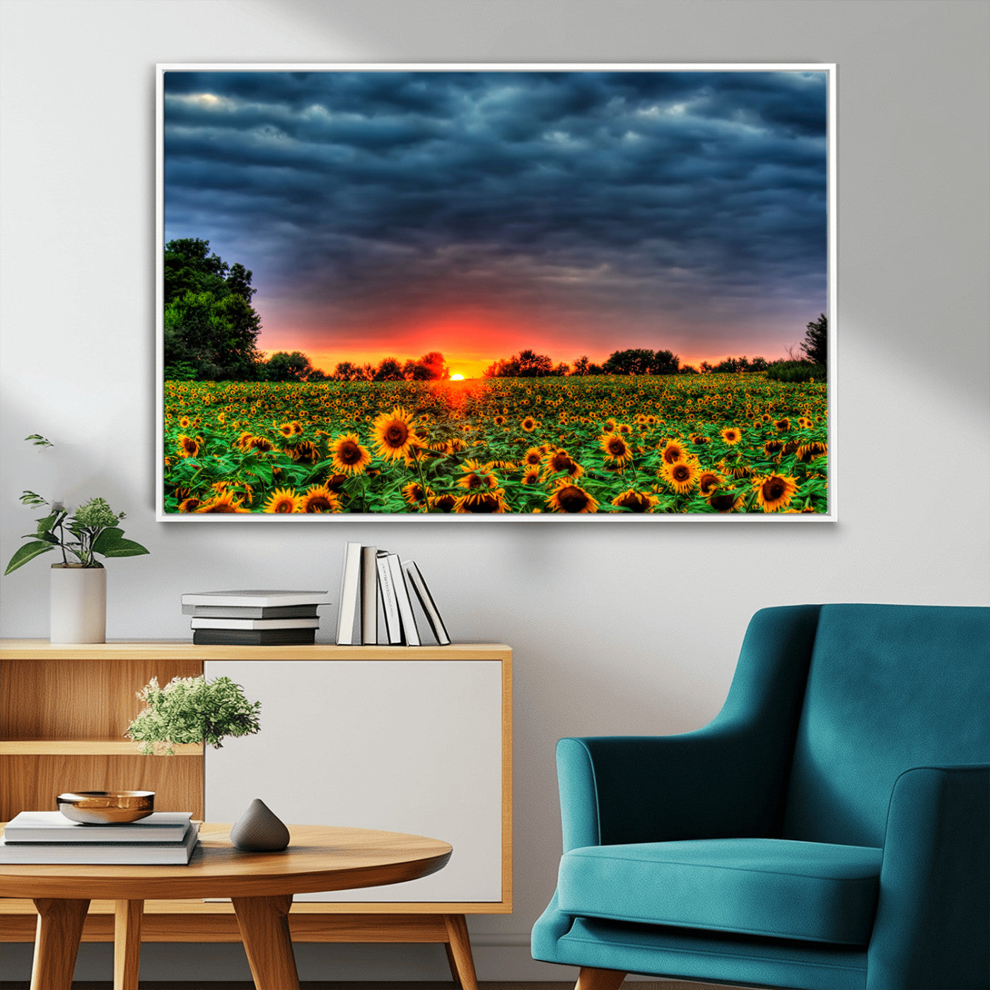 MGV-FC-36X24 - Golden Sunflower Field at Sunset – Breathtaking Sky and Vibrant Flowers, Ready to Hang Wall Art