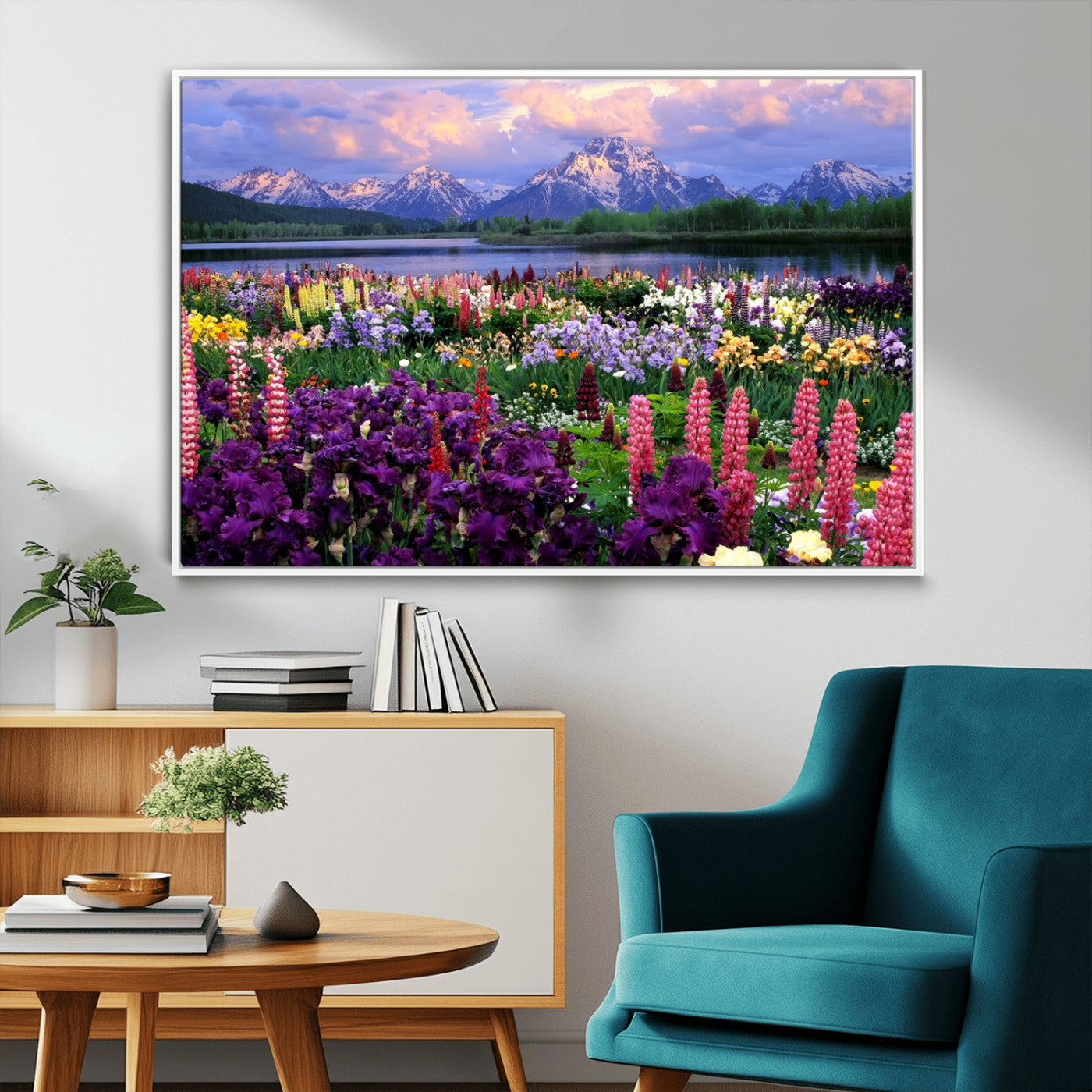 MGV-FC-36X24 - Vibrant Wildflower Garden and Mountain View Giclee Canvas Print | Floral Wall Art for Living Room