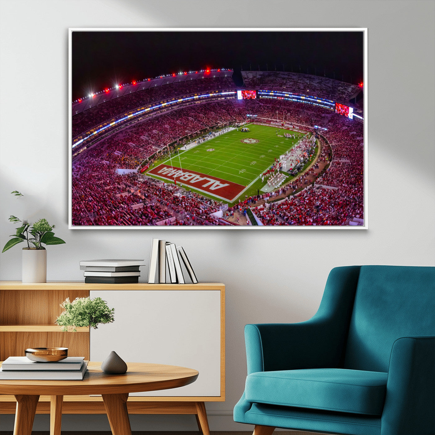 MGV-FC-36X24 - Bryant-Denny Stadium Night Game Triple Canvas Wall Art - Alabama Crimson Tide Football Match