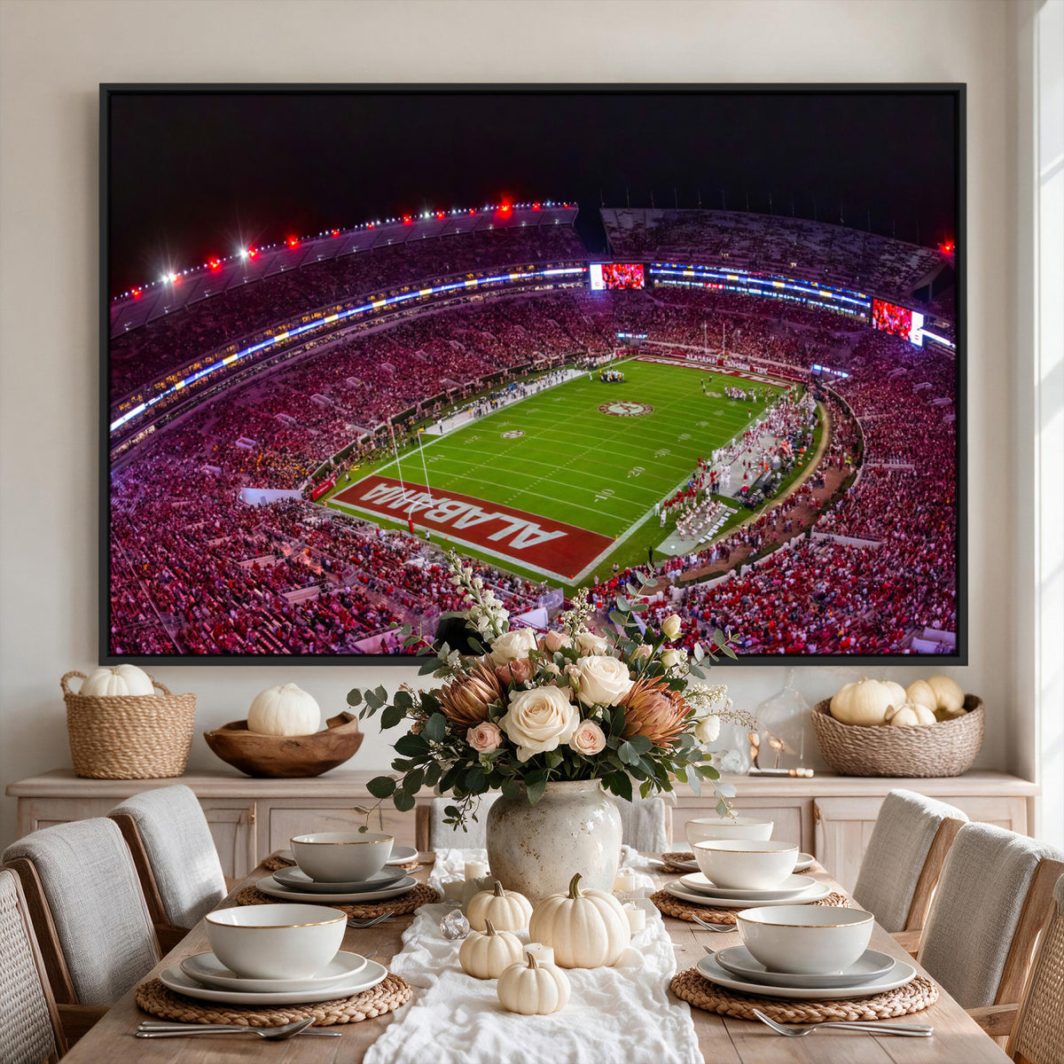 11343-MGV-CV-36X24 - Bryant-Denny Stadium Night Game Triple Canvas Wall Art | Alabama Crimson Tide Football