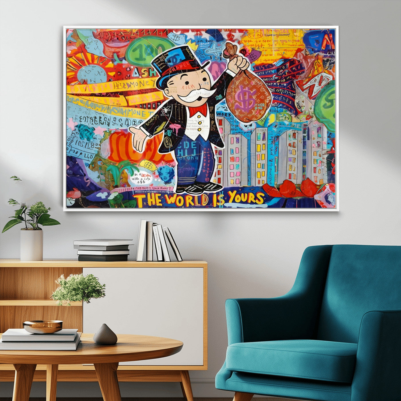 MGV-FC-36X24 - Pop Art Monopoly Man Canvas Wall Art Print - Bold and Colorful Street Art-Inspired Decor for Living