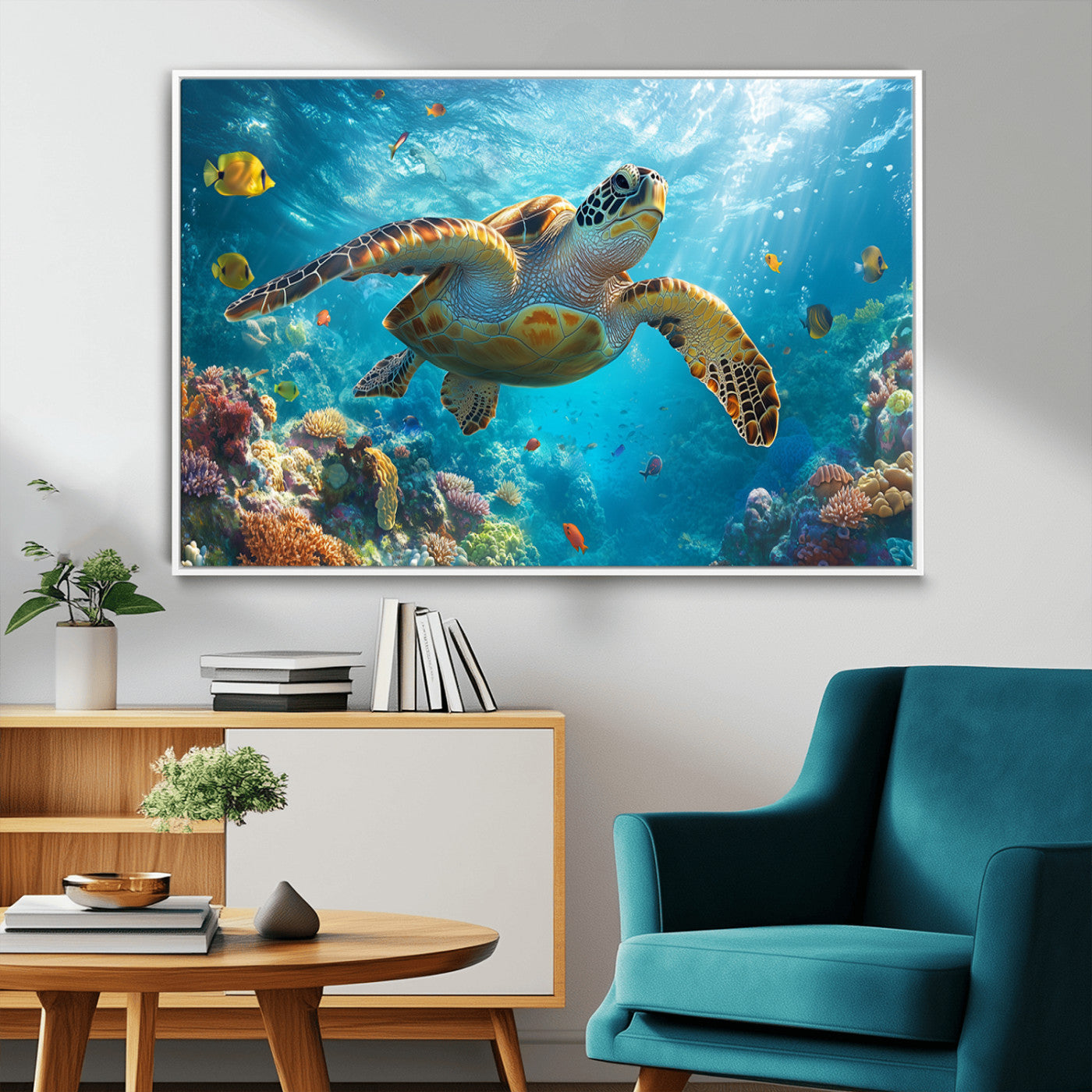 MGV-FC-36X24 - Sea Turtle Underwater Canvas Wall Art Print - Vibrant Ocean Wildlife Decor, Marine Wall Art