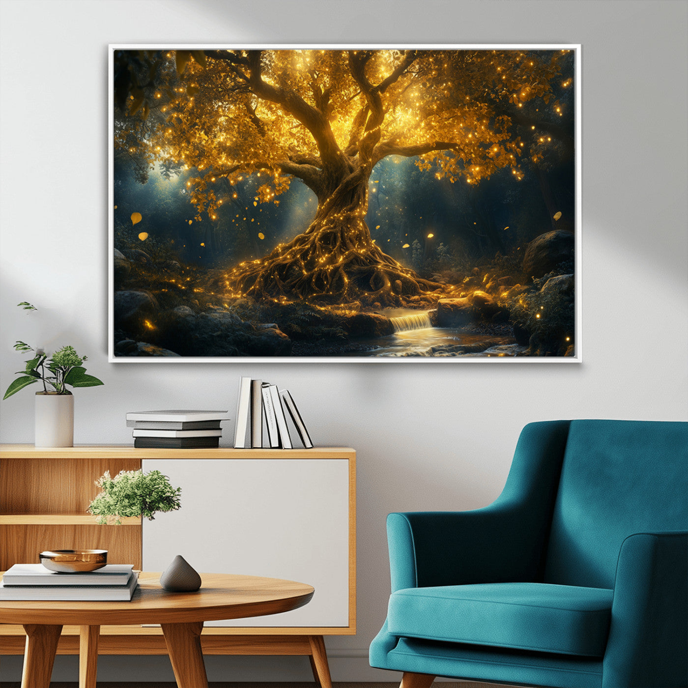 MGV-FC-36X24 - Golden Tree of Life Canvas Wall Art Print - Majestic Glowing Tree Wall Art Print