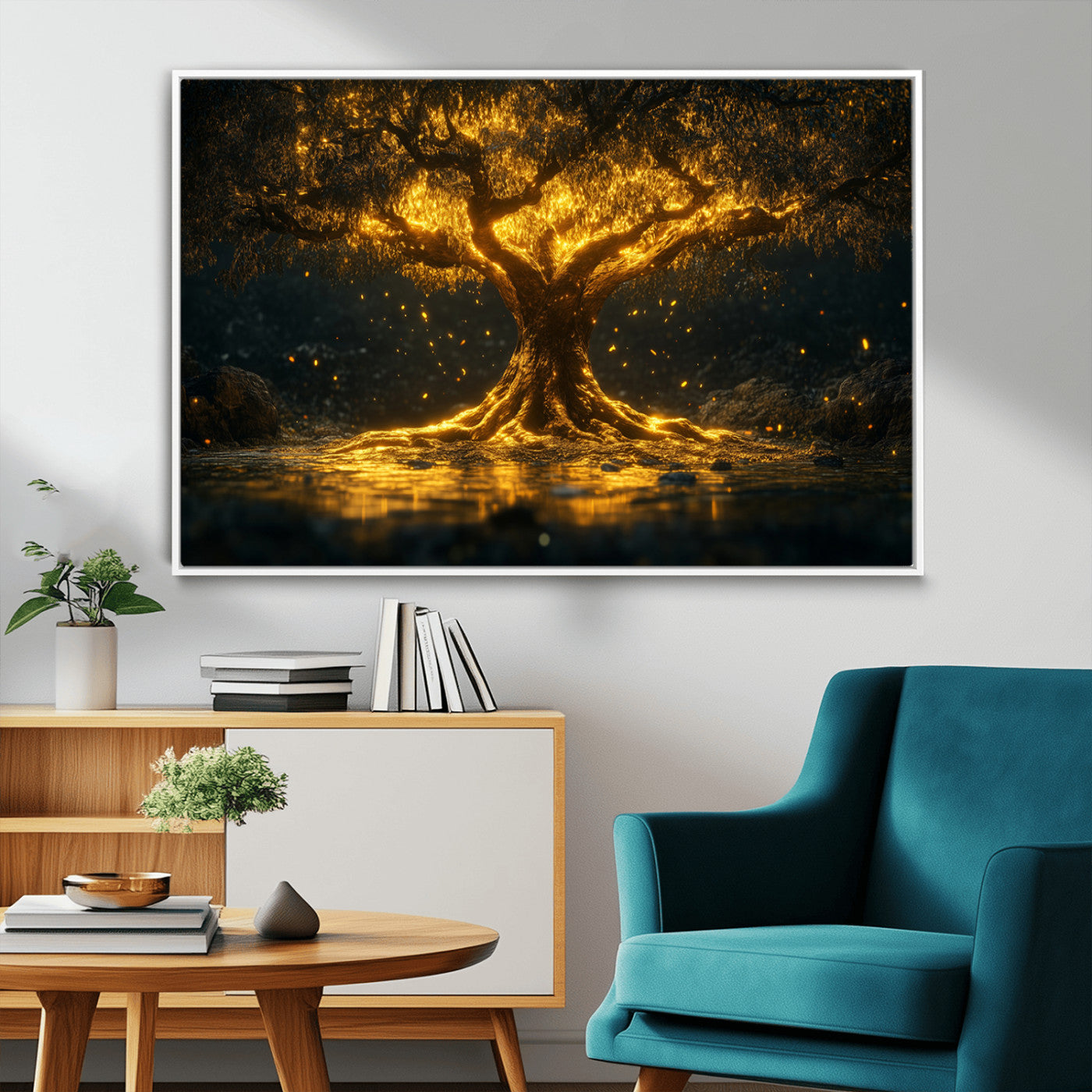 MGV-FC-36X24 - Golden Tree of Life Canvas Wall Art Print - Majestic Glowing Tree Wall Art Print