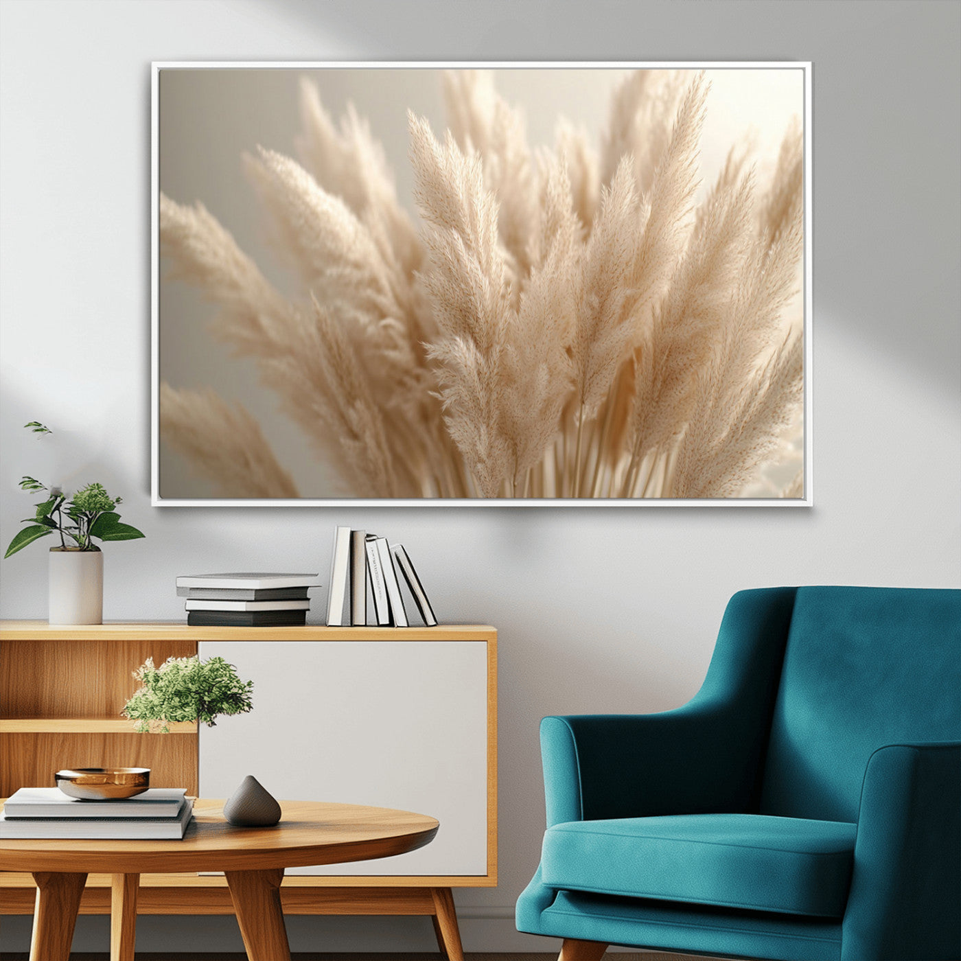 MGV-FC-36X24 - Pampas Grass Canvas Wall Art - Elegant Neutral Decor for Living Room, Boho Minimalist Artwork, Ready
