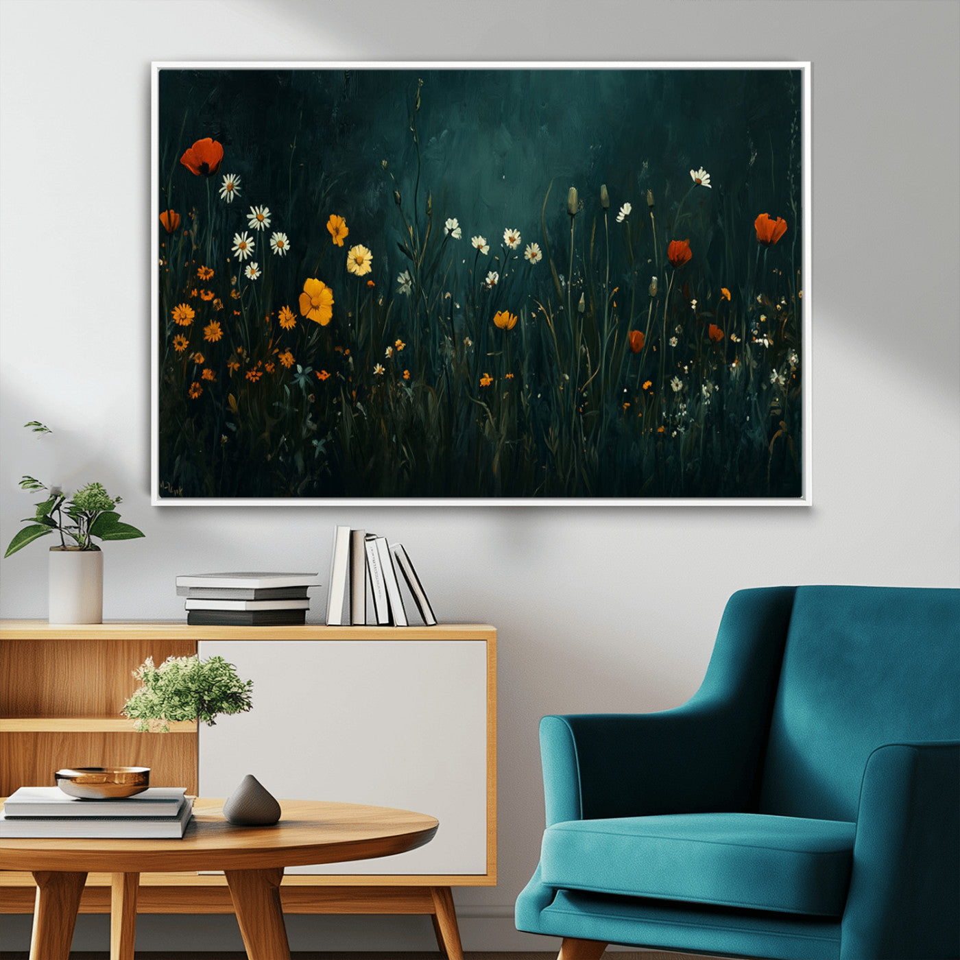 MGV-FC-36X24 - Framed Wildflower Field Wall Art, Framed Vintage Botanical Landscape Sign, Floral Decor, Modern