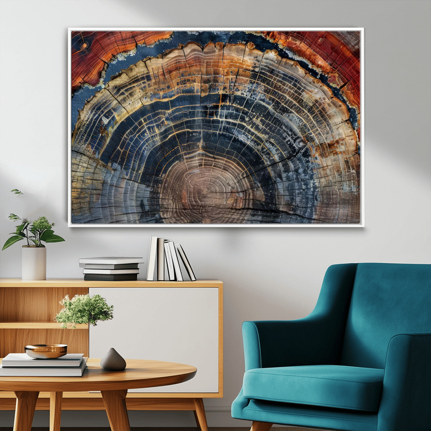 MGV-FC-36X24 - Abstract Tree Ring Wall Art, Colorful Framed Tree Ring Wall Decor, Minimalist Home Canvas Art,