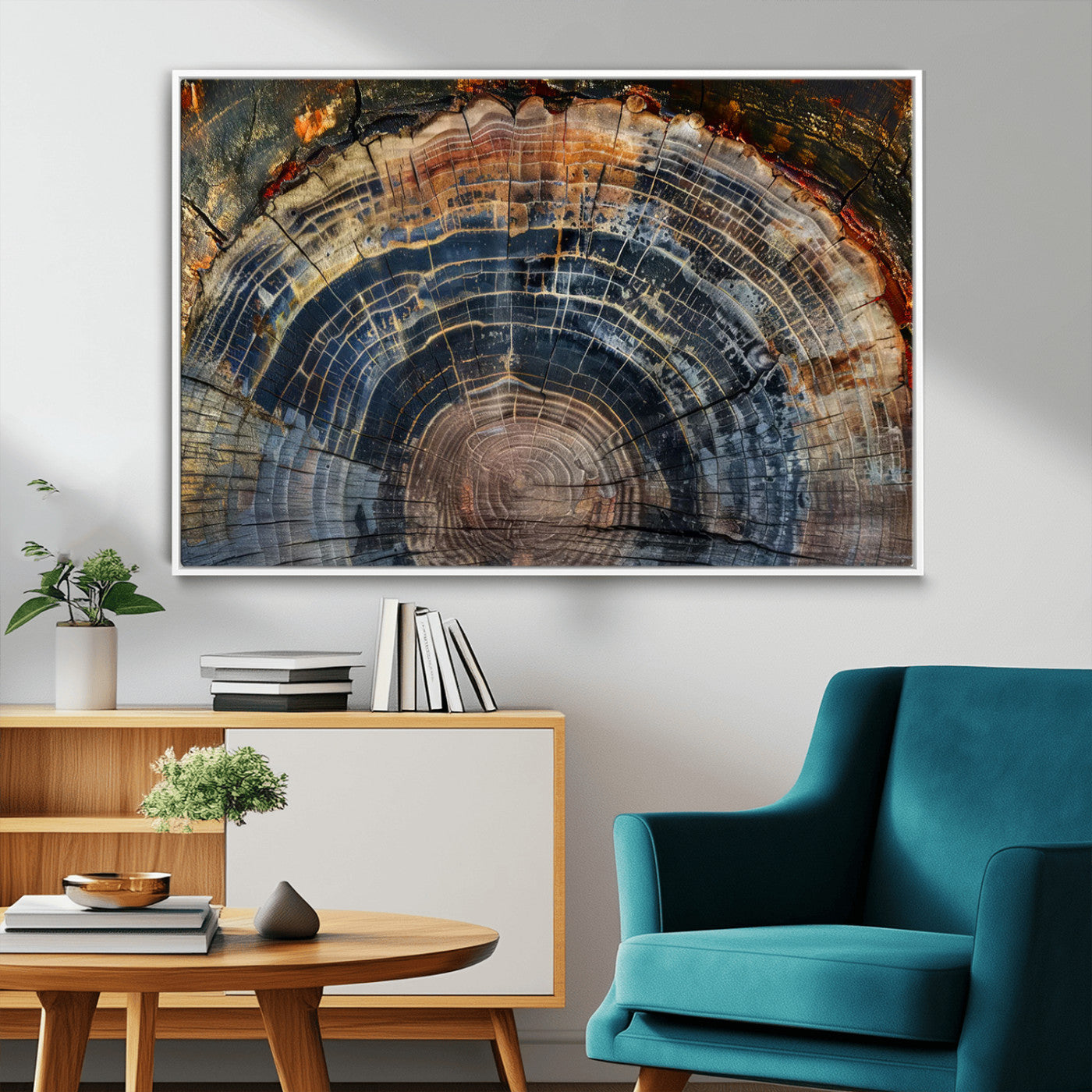MGV-FC-36X24 - Framed Tree Ring Wall Art - Abstract Colorful Tree Ring Wall Decor, Minimalist Home Canvas Art,