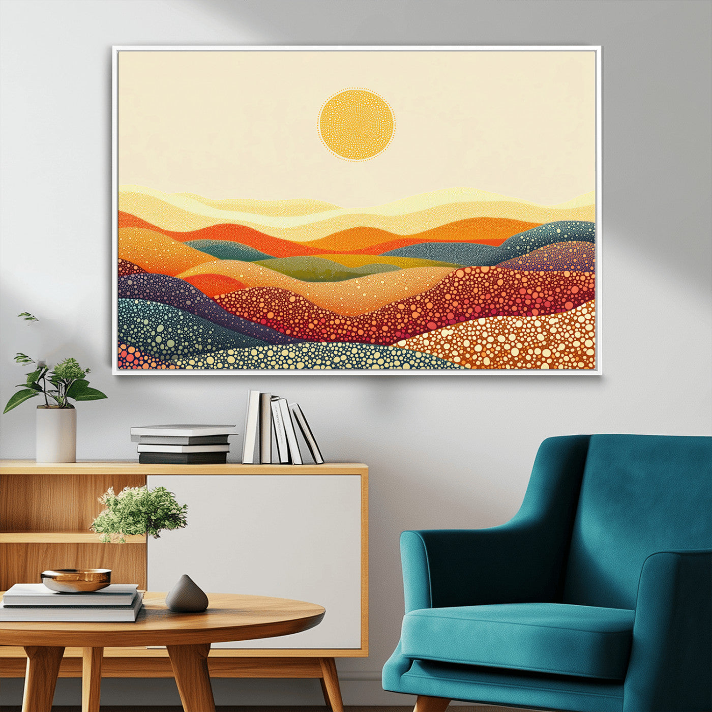 MGV-FC-36X24 - YAYOI KUSAMA Colorful Dot Art Landscape Canvas - Framed Abstract Pointillism Inspired by Nature with