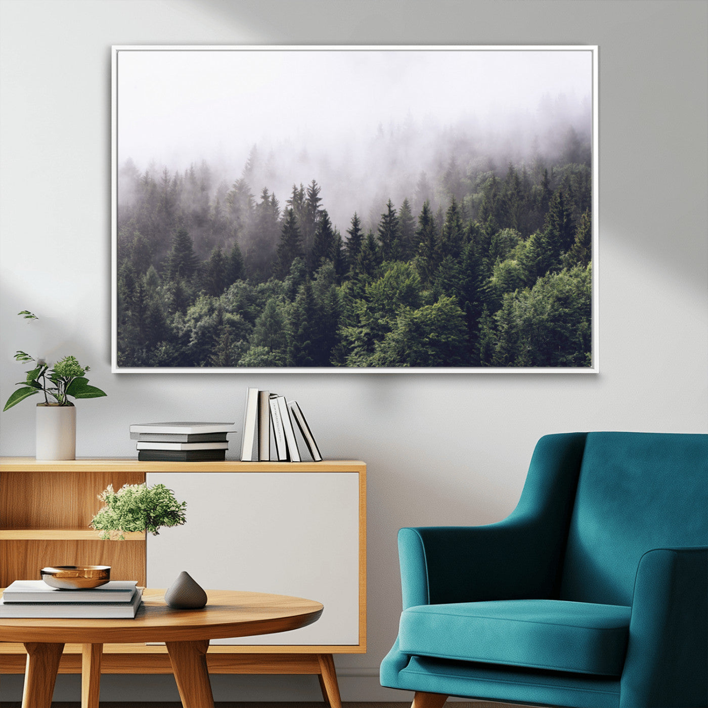 MGV-FC-36X24 - Misty Forest Wall Art | Foggy Forest Canvas Print | Large Nature-Inspired Misty Tree Landscape for