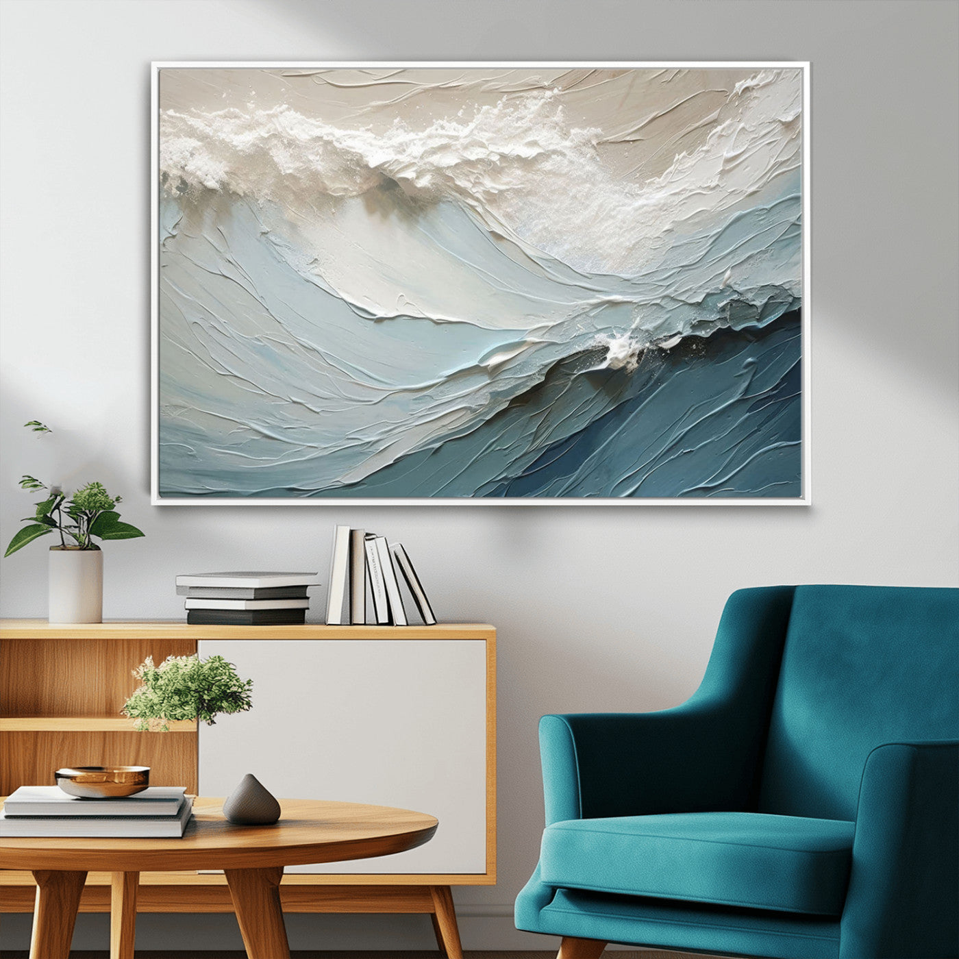 MGV-FC-36X24 - Waves Abstract Wall Art Print, Modern Framed Abstract Canvas Print, Abstract Painting for Living